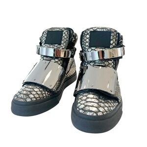 Giuseppe Zanotti Silver Python Embossed Leather Coby High Top Sneakers